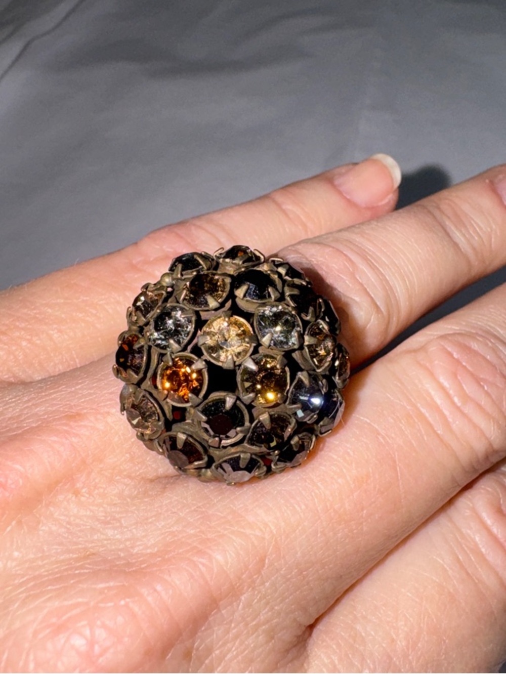 Sorrelli Bronze Multicolored Crystal Dome Cocktail Ring - Antique Finish